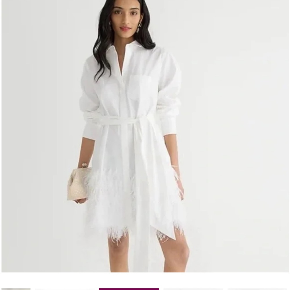 Chic White Feathered Shirt Dress